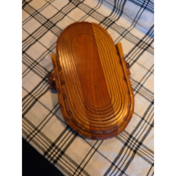 13" Vintage Wood Basket Collapsible Folding Fruit Bread Serving Display Decor - Picture 10 of 11
